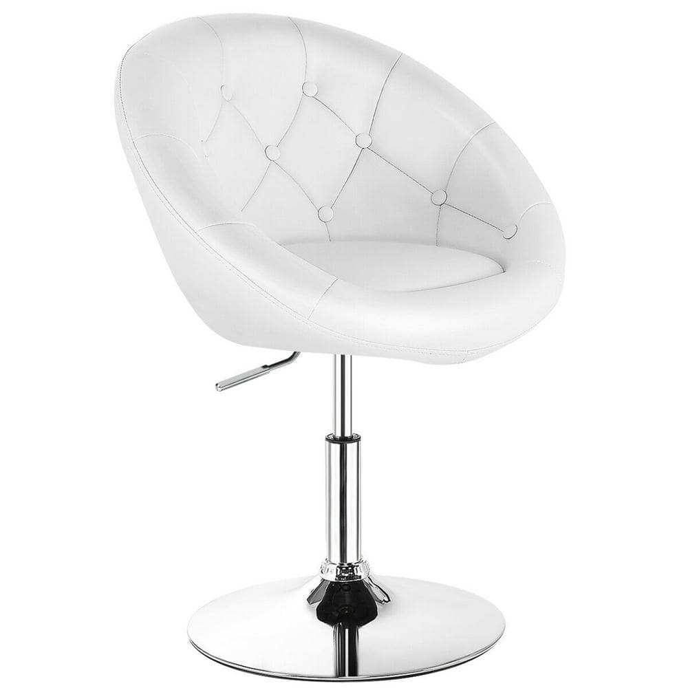 Gymax 36 in. Swivel Bar Stools Low Back Metal Height Adjustable Round Tufted Back Bar Chairs White (Set of 2) GYM05620