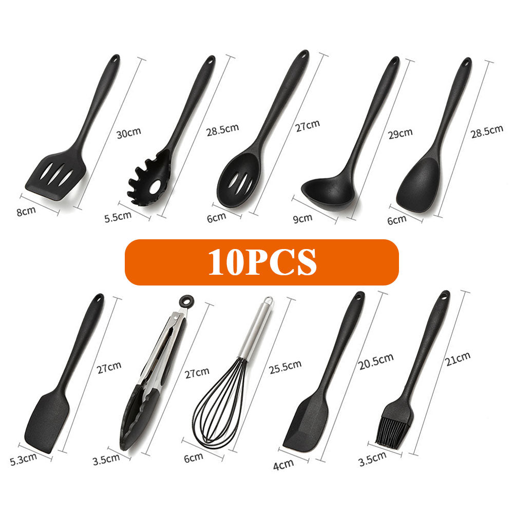 Silicone Cooking Utensils Set, 10PCS Heat Resistant Kitchen Utensils with Turner Tongs, Spatula,Spoon,Brush,Whisk