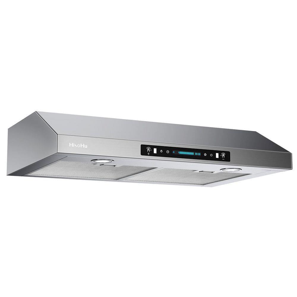 HisoHu 30 in 900 CFM Ducted Under Cabinet with Light and Hand Motion Speed Control Range Hood in Stainless Steel