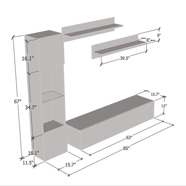 Fly G3 30TV Wall Mounted Floating Modern Entertainment Center