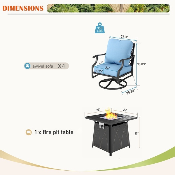 MAISON ARTS 5Piece Patio Conversation Set with 28'' Gas Fire Pit Table