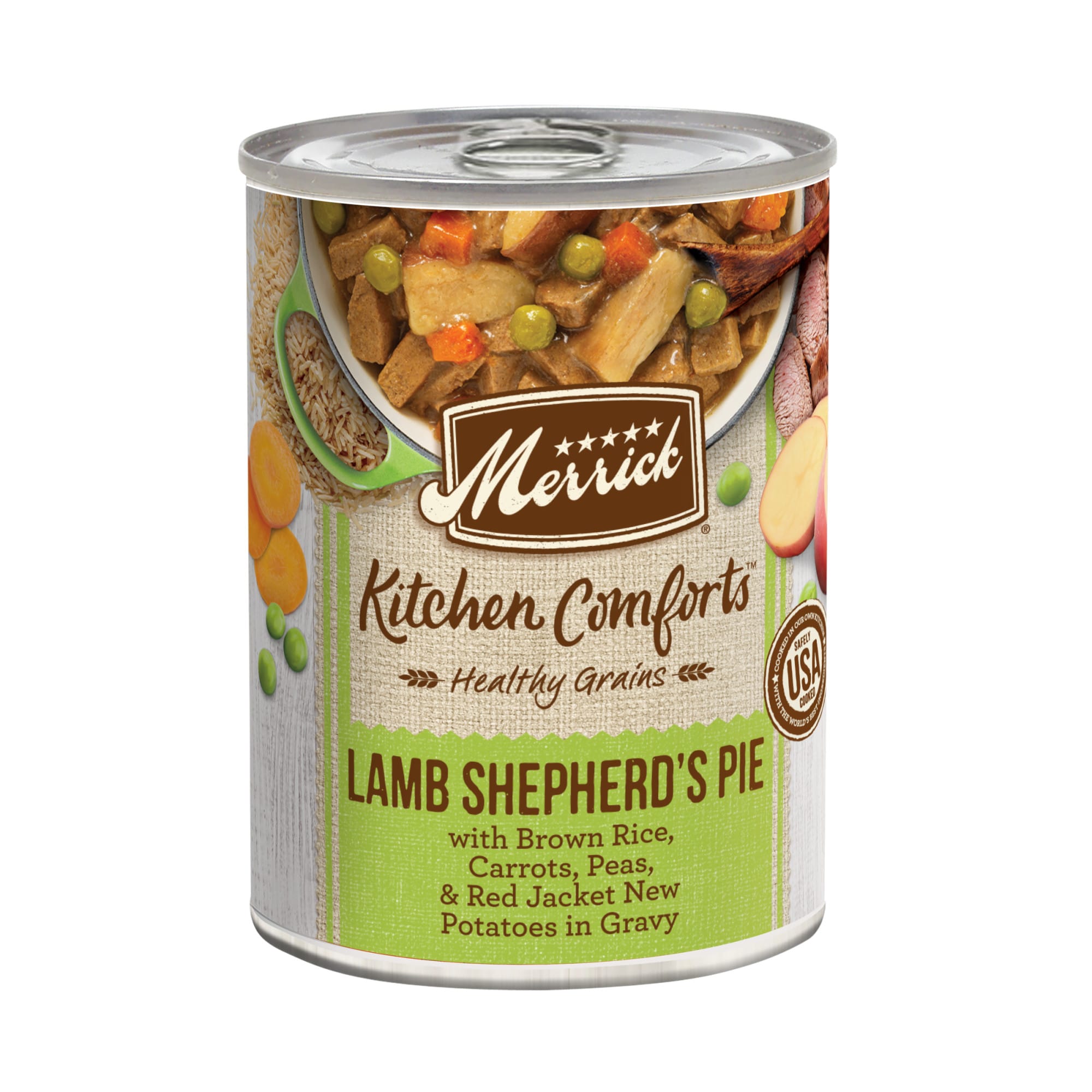 Merrick Healthy Grains Kitchen Comforts， Lamb Shepherds Pie， Lamb and Rice Wet Dog Food， 12.7 oz.， Case of 12