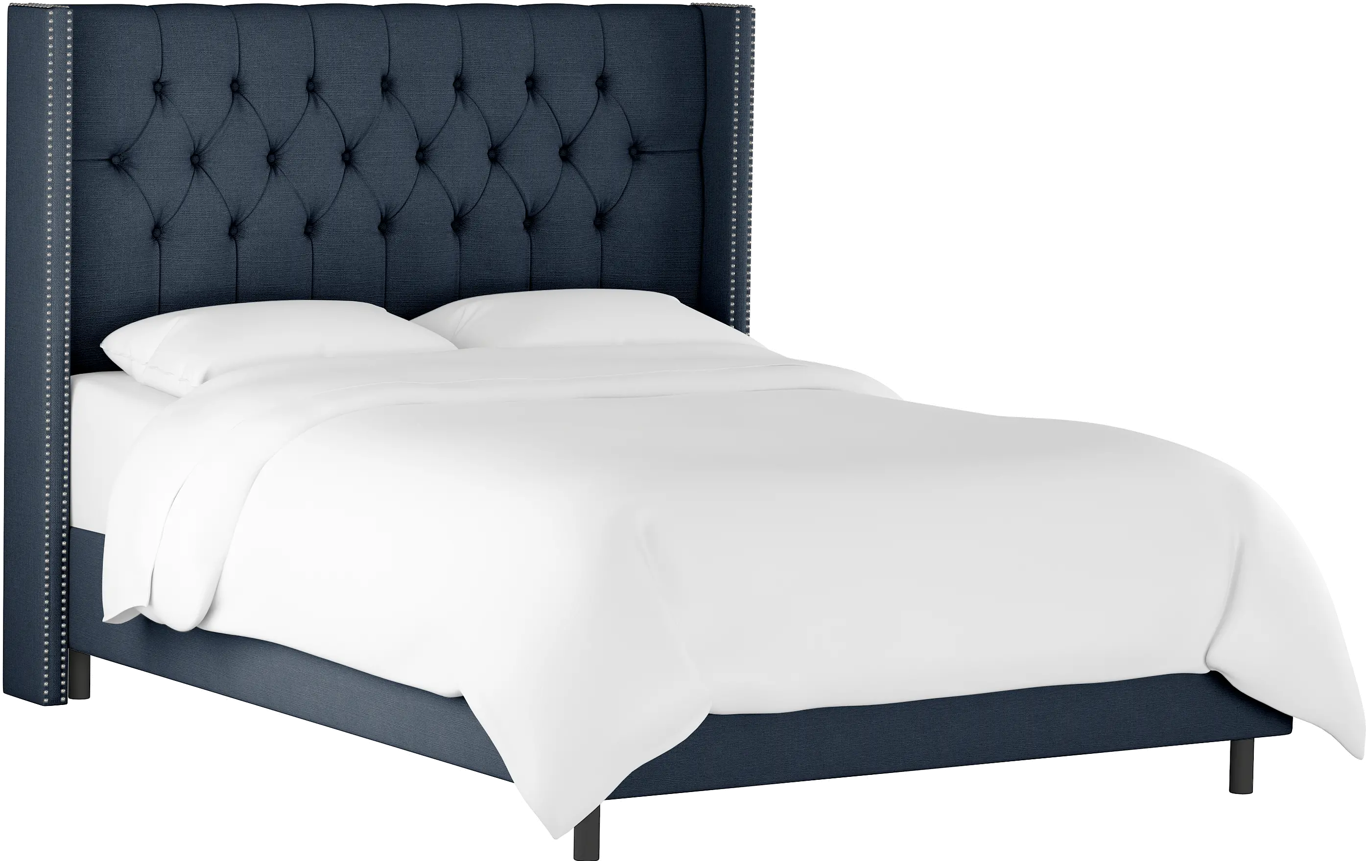 Abigail Navy Blue Diamond Tufted Wingback Queen Bed - Skyline Furniture