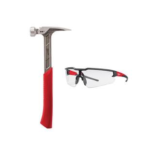 MW 22 oz. Milled Face Framing Hammer and Clear Safety Glasses Anti-Scratch Lenses 48-22-9022-48-73-2010