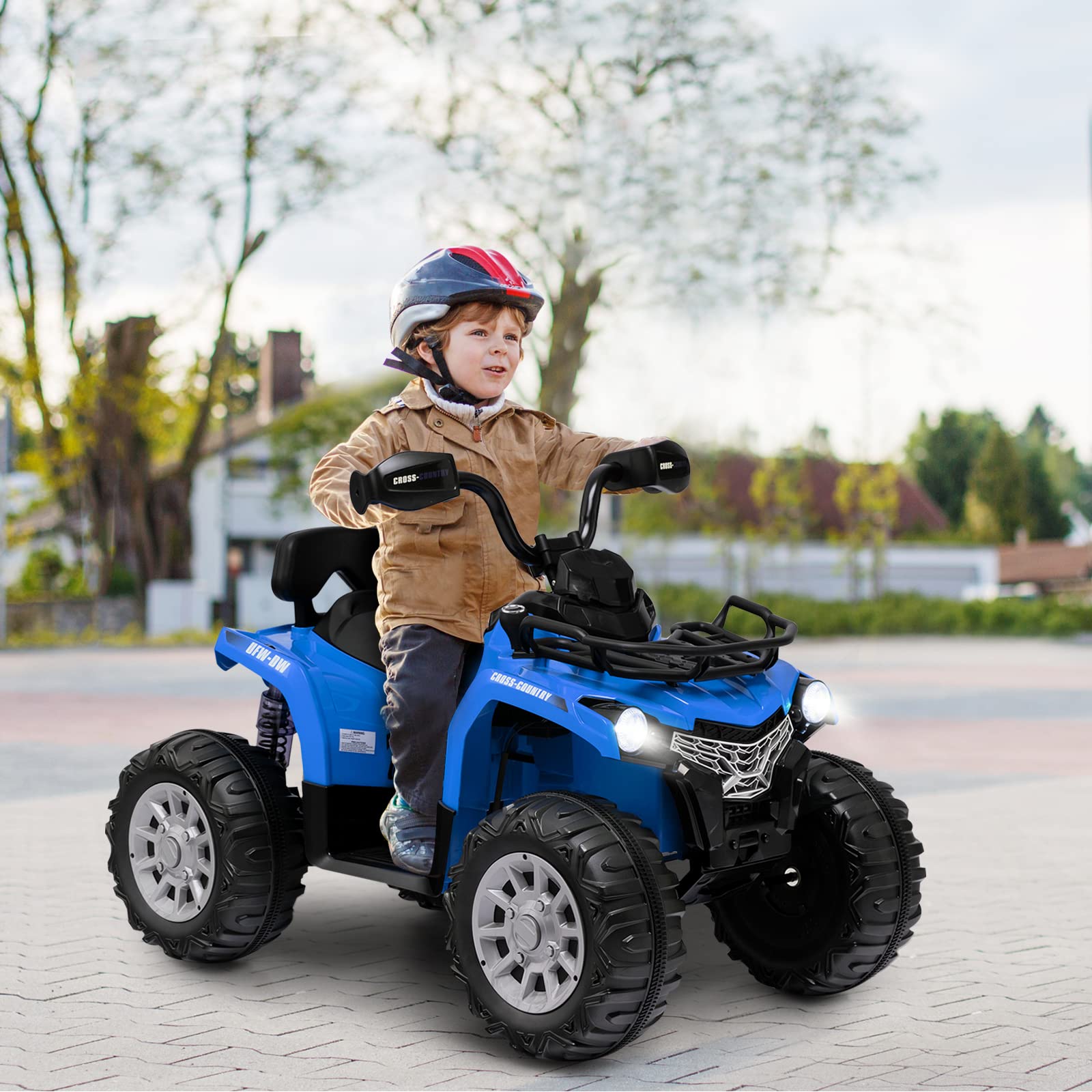 Costzon Kids ATV, 12V Battery Powered Electric Vehicle w/ Music, Headlights, MP3, Spring Suspension