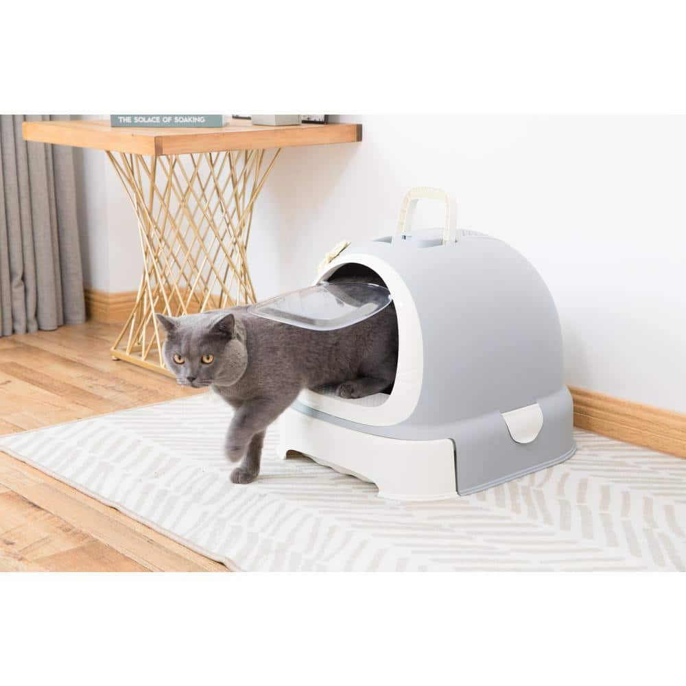 PAWSMARK Fully Enclosed Hooded Litter Pan with Front Entry Odor Close Door, Cat Litter Scoop Included QI003672