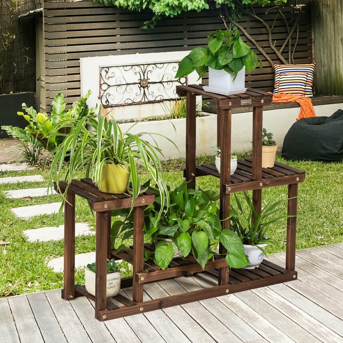 4 Tier Wood Plant Stand Multiple Flower Pot Holder Display Rack