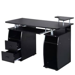 Outopee 45 in. W Retangular Black Wood 2-Drawer Computer Desk with Shelving 941228124966