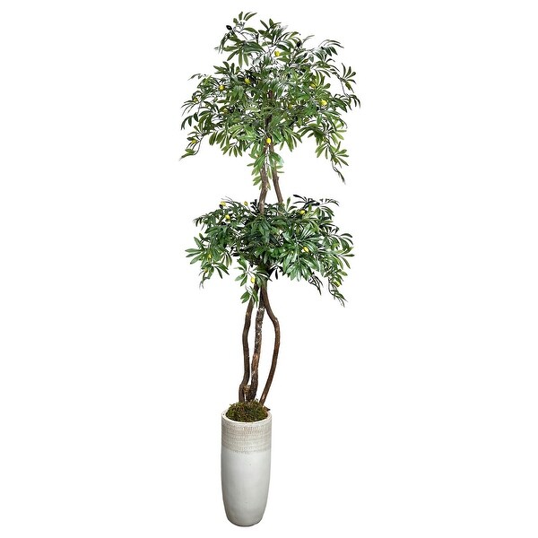 Handmade 6' Artificial 2Tier Olive Tree in Elevated Rustic Fiberglass Planter