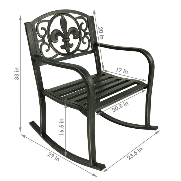 Sunnydaze Traditional Fleur de lis Design Cast Iron And Steel Outdoor Rocking Chair