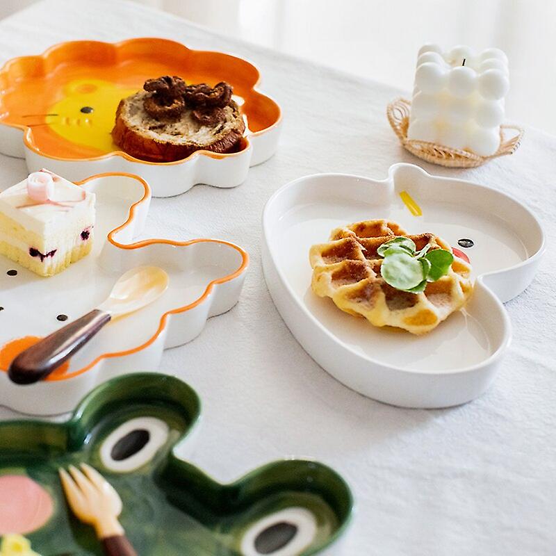 Ins Cute Cartoon Underglaze Color Animal Ceramic Breakfast Plate Children Rice Plate Fruit Cake Dessert Dish