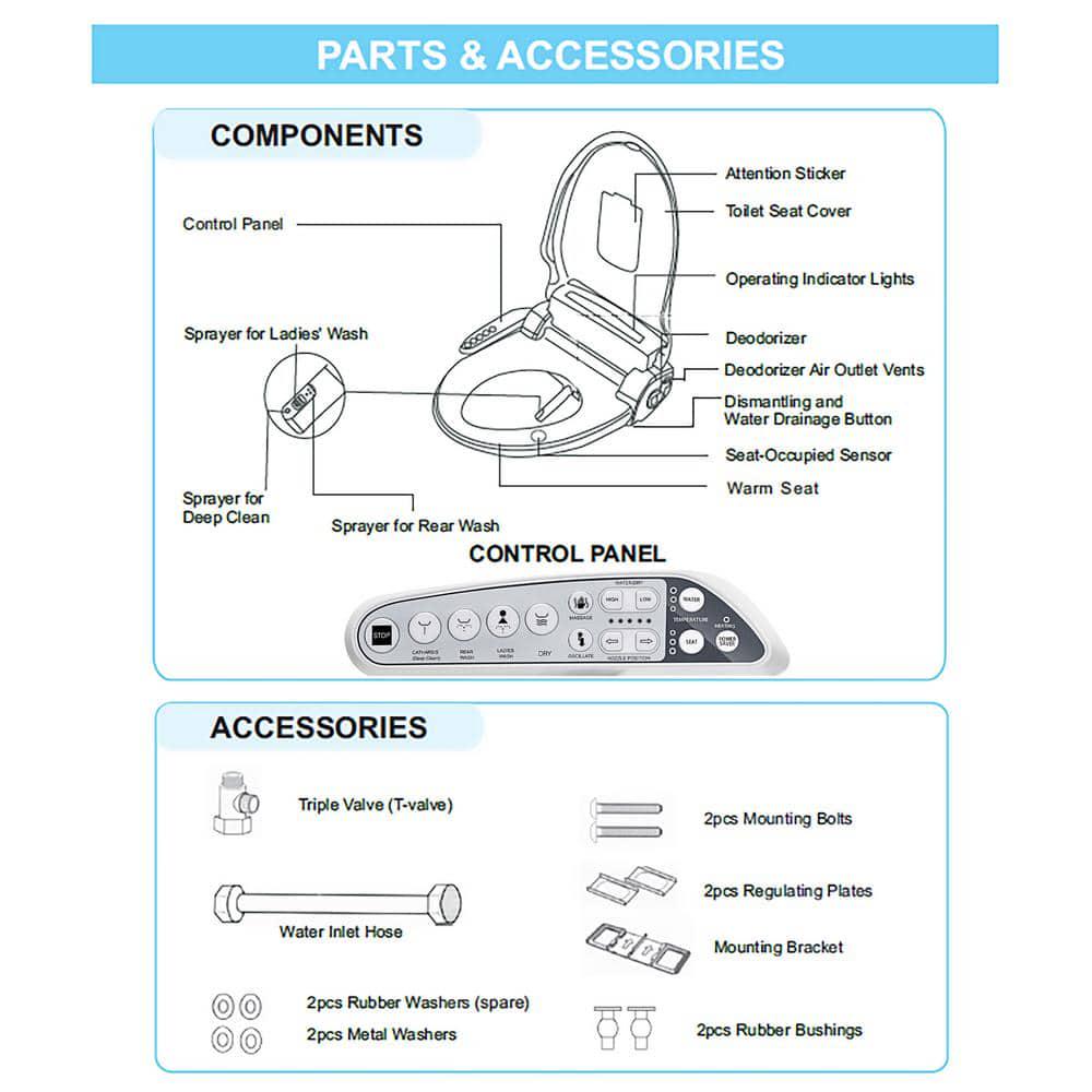 Empava Electric Bidet Seat for Elongated Toilets in White with Fusion Heating Technology