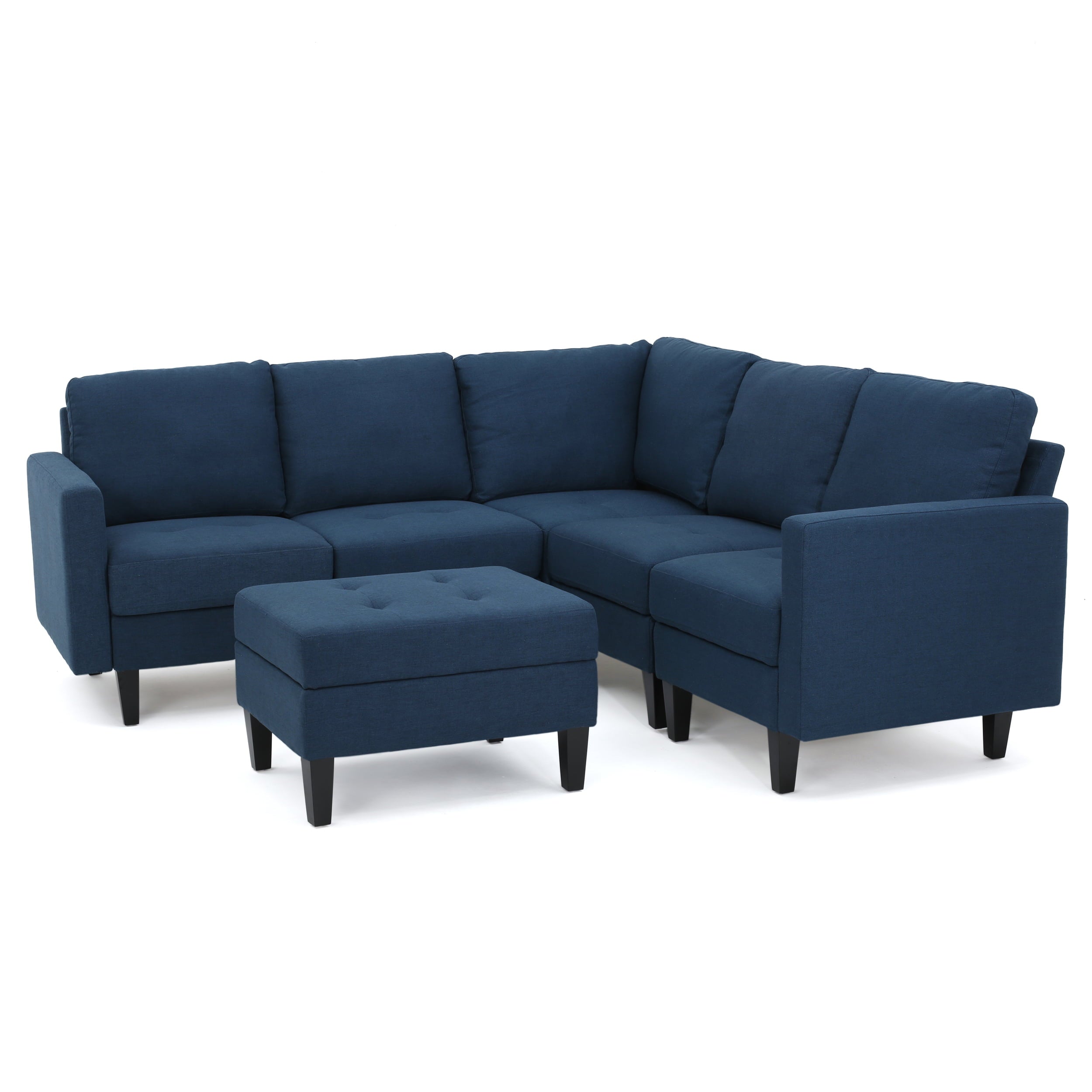 GDF Studio Bridger Fabric Sectional Couch with Ottoman, Dark Blue