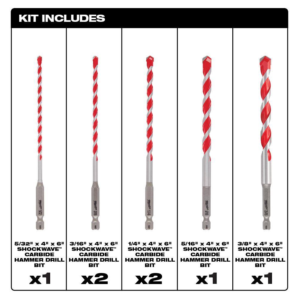 MW 4-Cutter SDS-PLUS Carbide Hammer Drill Bit Kit with SHOCKWAVE Carbide Hammer Drill Bit Kit (12-Piece) 48-20-7498-48-20-9052