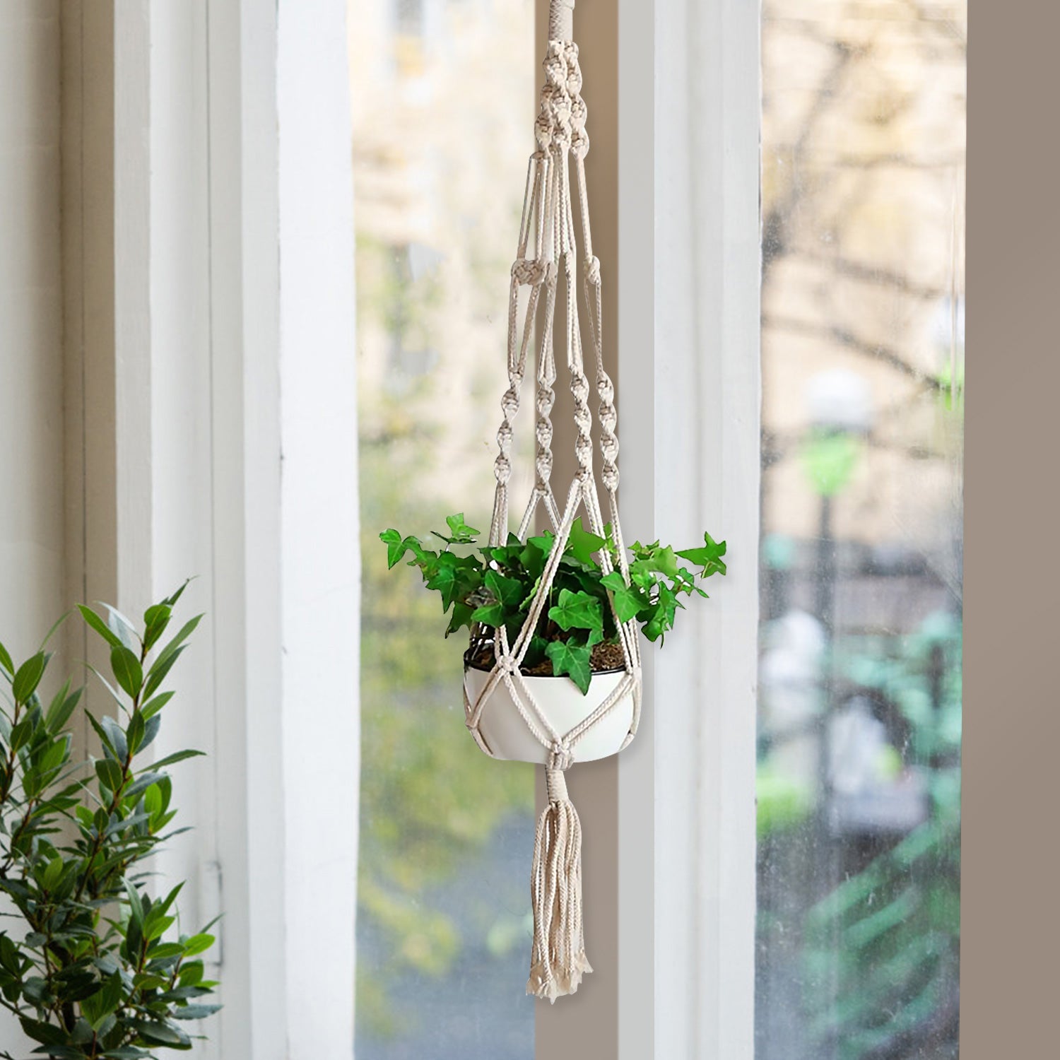 Chrlaon Macrame Plant Hanger,  Rope Hanging Planter Shelf Basket Flower Pot Holder 2pcs White