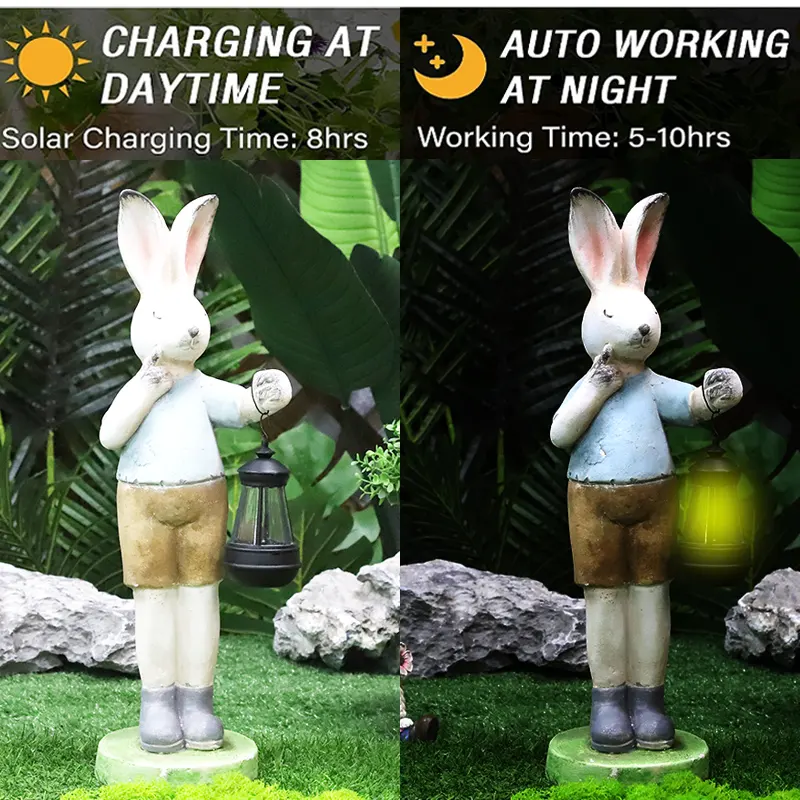 Redeco New Arrival Rabbit Statue Outdoor Decoration Magnesia Crafts LED Solar Fashion Led Rabbit  Magnesium oxide Crafts