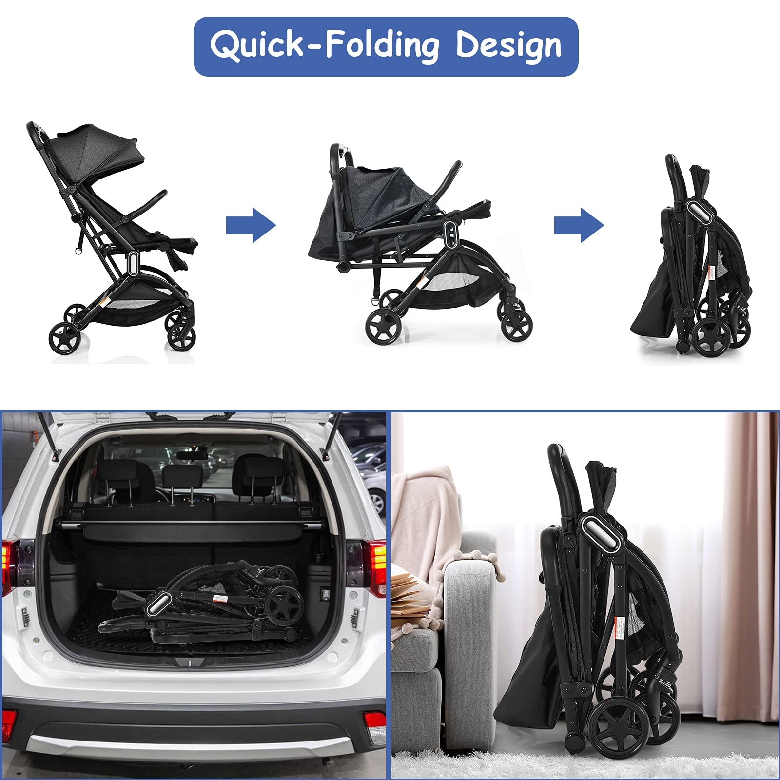 BABY JOY Lightweight Baby Stroller, Infant Stroller w/Easy One-Hand Fold, Adjustable Backrest/Footrest/Canopy