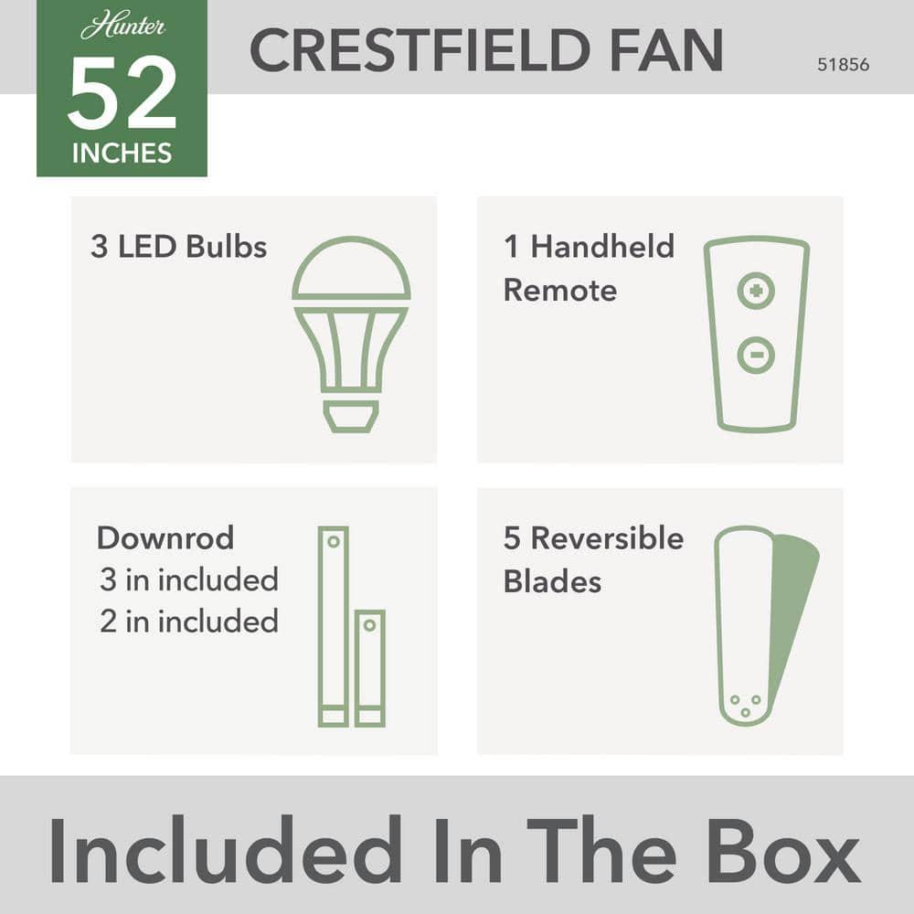 Hunter Crestfield 52 in Indoor Noble Bronze Ceiling Fan with Light Kit and Remote