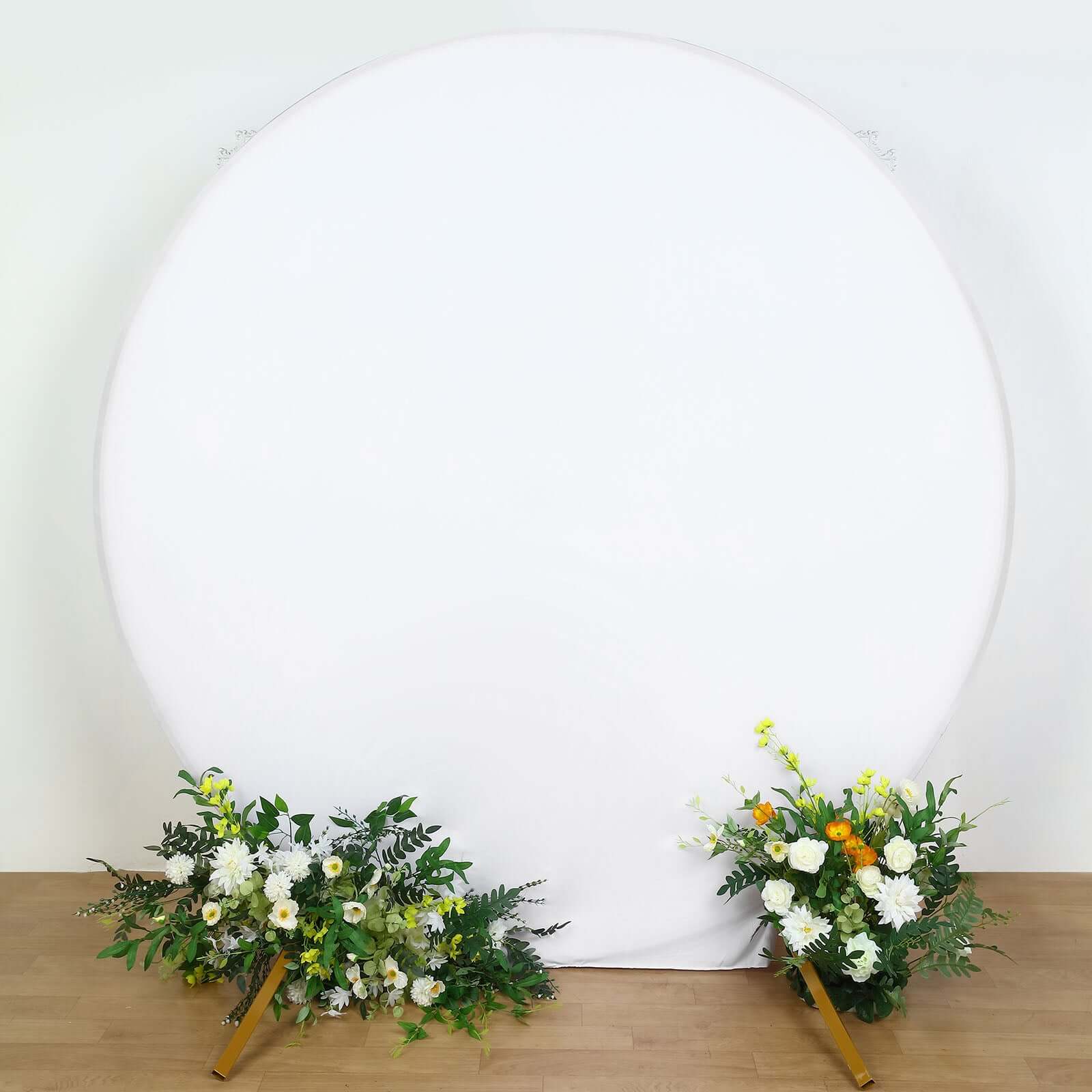 White Round Spandex Fit Wedding Backdrop Stand Cover 7.5ft