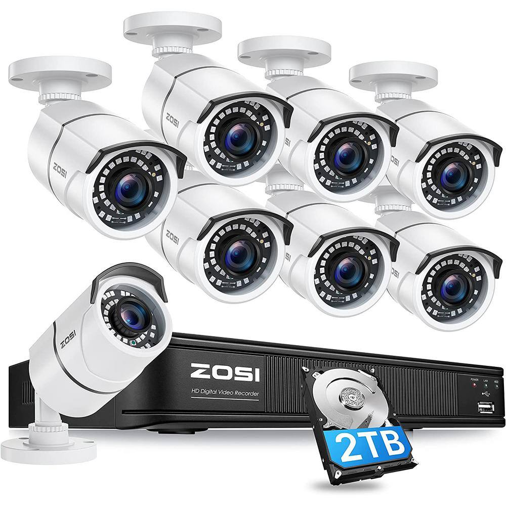 ZOSI 8 Channel 5MP-Lite 2TB DVR OutdoorIndoor Security Camera System with 8 1080p Wired Bullet Cameras 8VM-261W8S-20-US