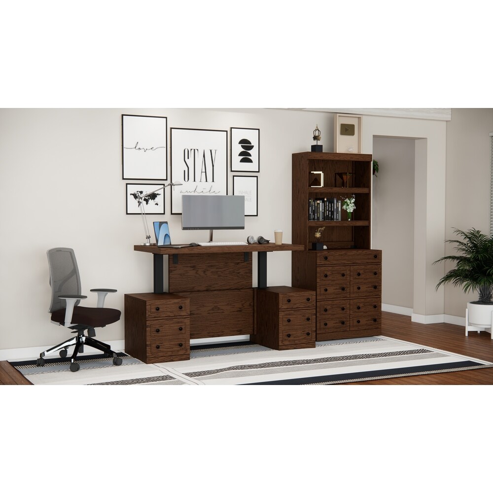 Windsor Sit Stand Storage Desk with File Drawer Bookcase