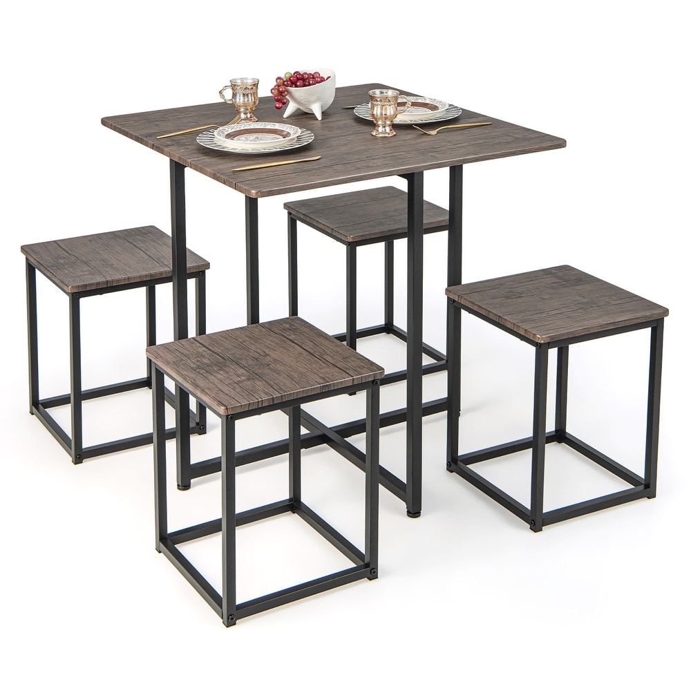 Costway 5 Piece Dining Table Set Square Kitchen Table Set with Stools