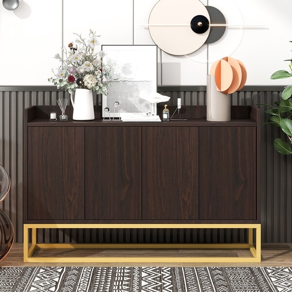 4 Door Contemporary Wood and Metal Console Sideboard Buffet