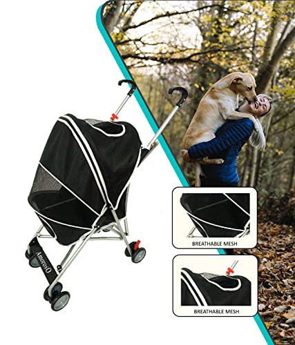 Pet Stroller | Dog Stroller and Cat Stroller Polyester， Heavy Duty and Folding Pet Stroller For Travel | Mesh Viewing Window | Water-Proof And Stain-Proof | With Backside Storage | Black/White