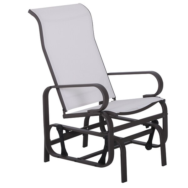 Outsunny Single Glider Patio Swing Rocking Chair with Breathable Mesh，Smooth Arms for Backyard，Garden，Lawn