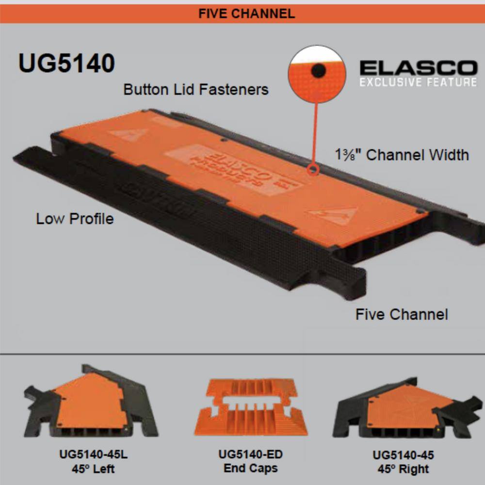 Elasco Products 3 ft. Heavy-Duty Cable Protector with 5 Channels 1.38 in. Each - BlackOrange with Glow in the Dark Strip UG5140-GLOW