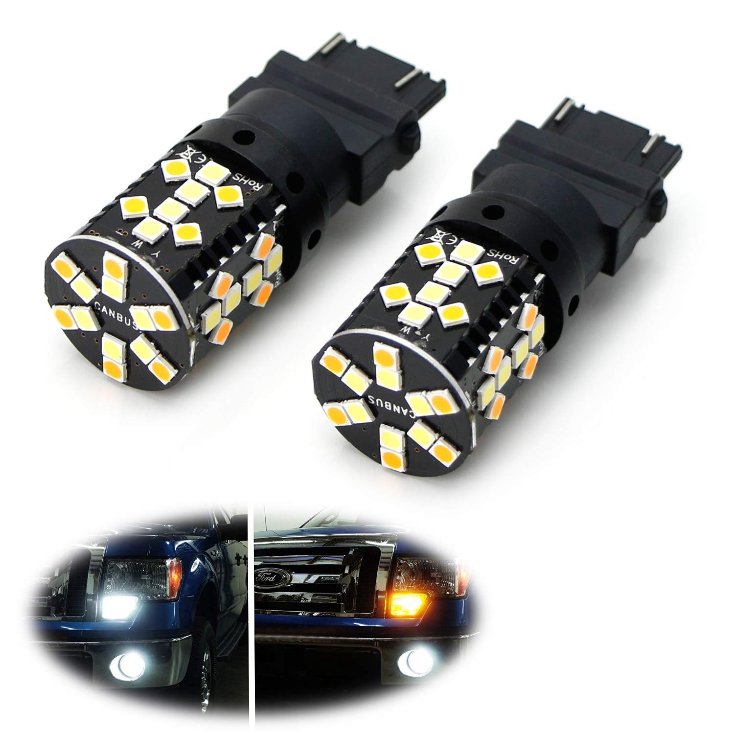 iJDMTOY CANbus No Resistor Required 44-SMD Switchback Dual Color LED Turn Signal Light Bulbs Compatible With Ford F-150 F-250 F-350 F-450