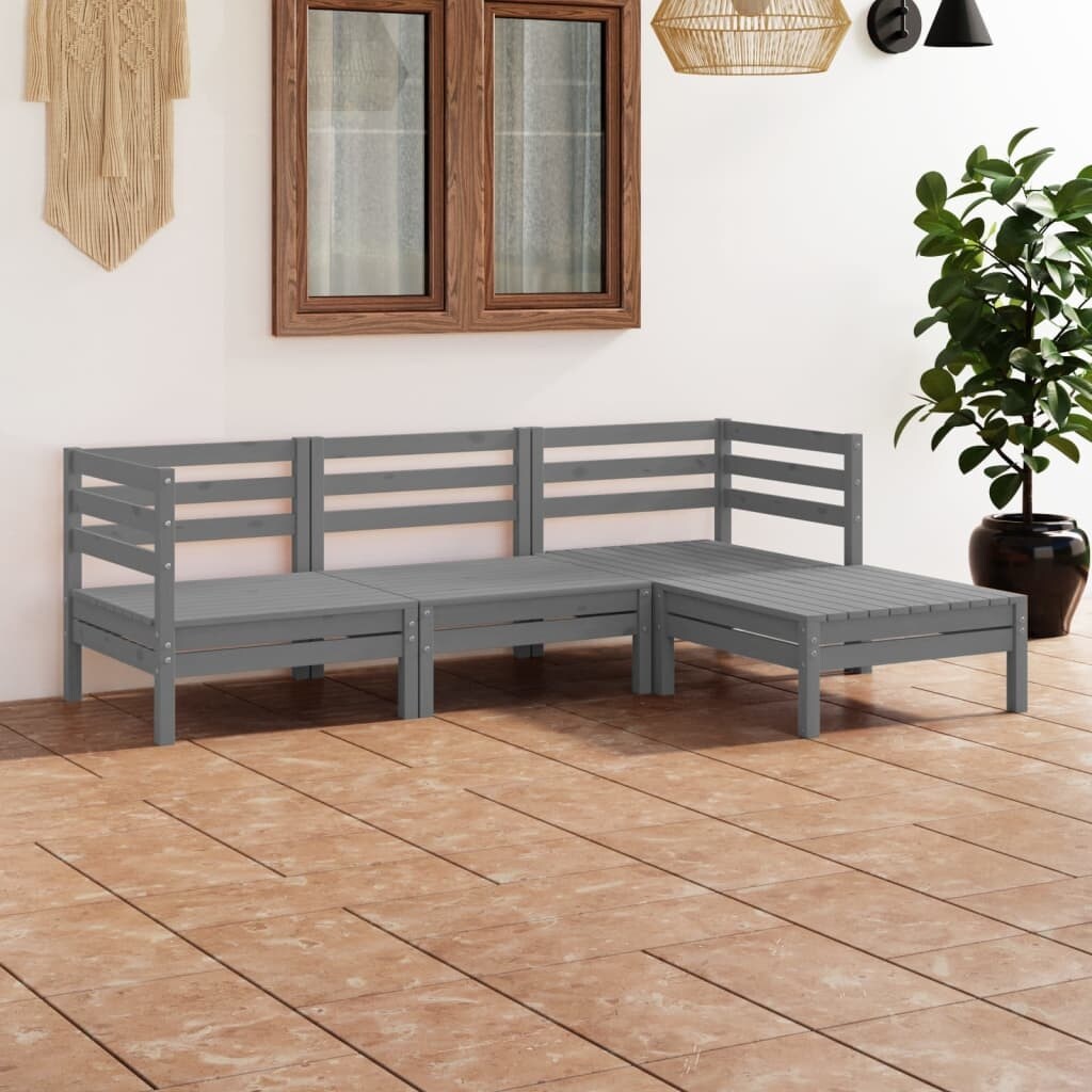 4 Piece Patio Lounge Set Solid Pinewood Gray - Overstock - 36041530