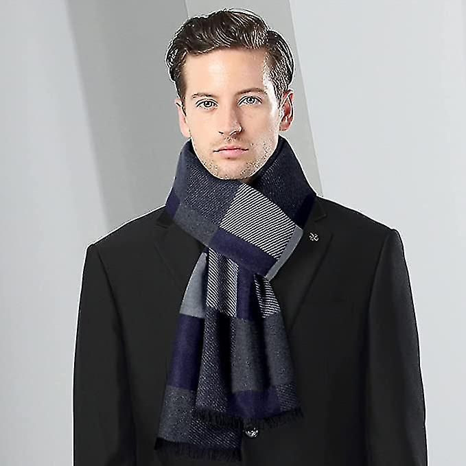 Winter Mens Scarf Cashmere Feel Scarves Warm Soft Fashion Business Plaid Scarf Gifts For Men1pcsbule