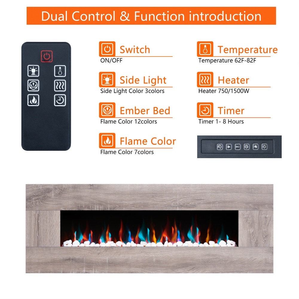 Electric Wall Mounted Fireplace Heater with Remote Control