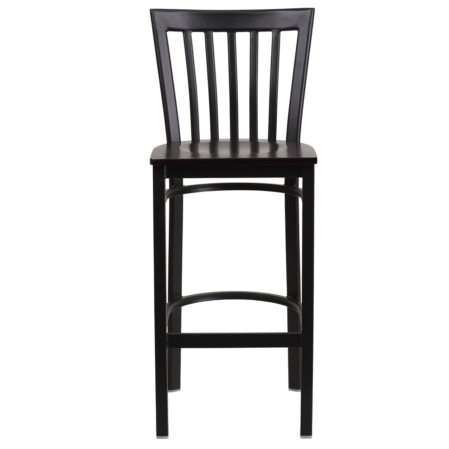 Flash Furniture HERCULES Series Black School House Back Metal Restaurant Barstool  Walnut Wood Seat