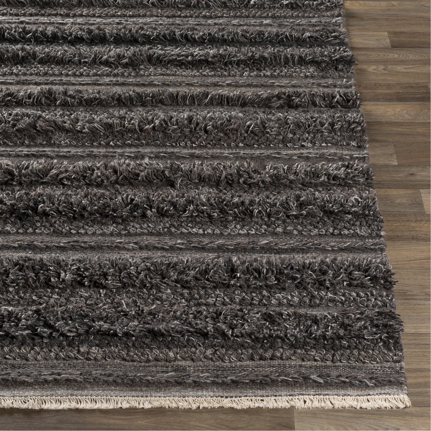 Lugano Hand Woven Rug in Charcoal, Black, Cream