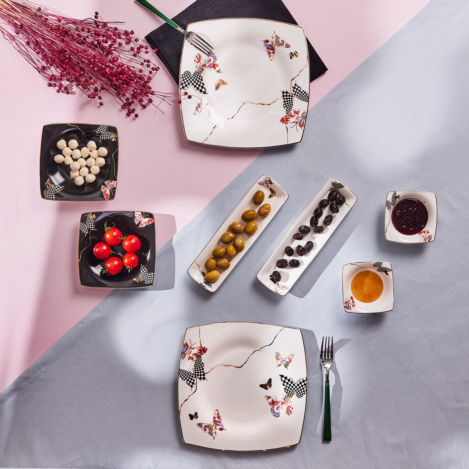 Karaca Fine Pearl Unique 14 Pieces Square Breakfast Set For 6 People 153.03.07.8706