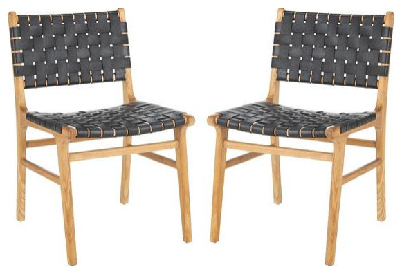 Buster Woven Leather Dining Chair  Set of 2  Black/Natural   Transitional   Dining Chairs   by Rustic Home Furniture Deco  Houzz