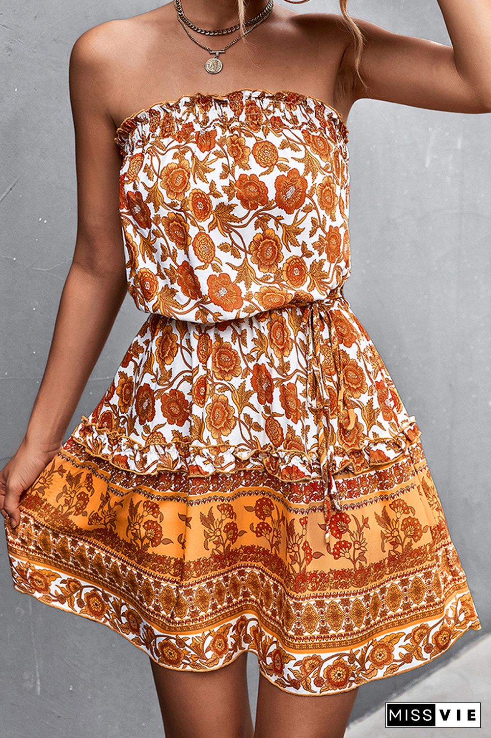 Boho Print Strapless Mini Dress Wholesale