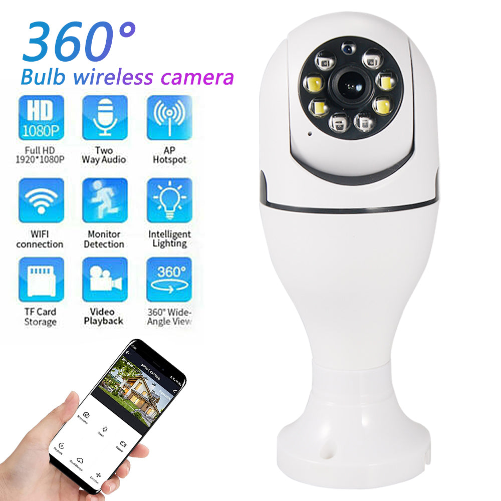 Onemayship 360° Panoramic WiFi IP Camera E27 Light Bulb 1080P HD Wireless Security Cam 2.4Ghz Wireless WiFi Camera with Infrared Night Vision