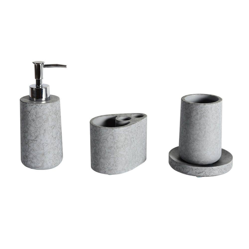 WELLFOR 4-Piece Concrete Bathroom Accessory Set in Gray for Vanity Countertops GLBA1010B2