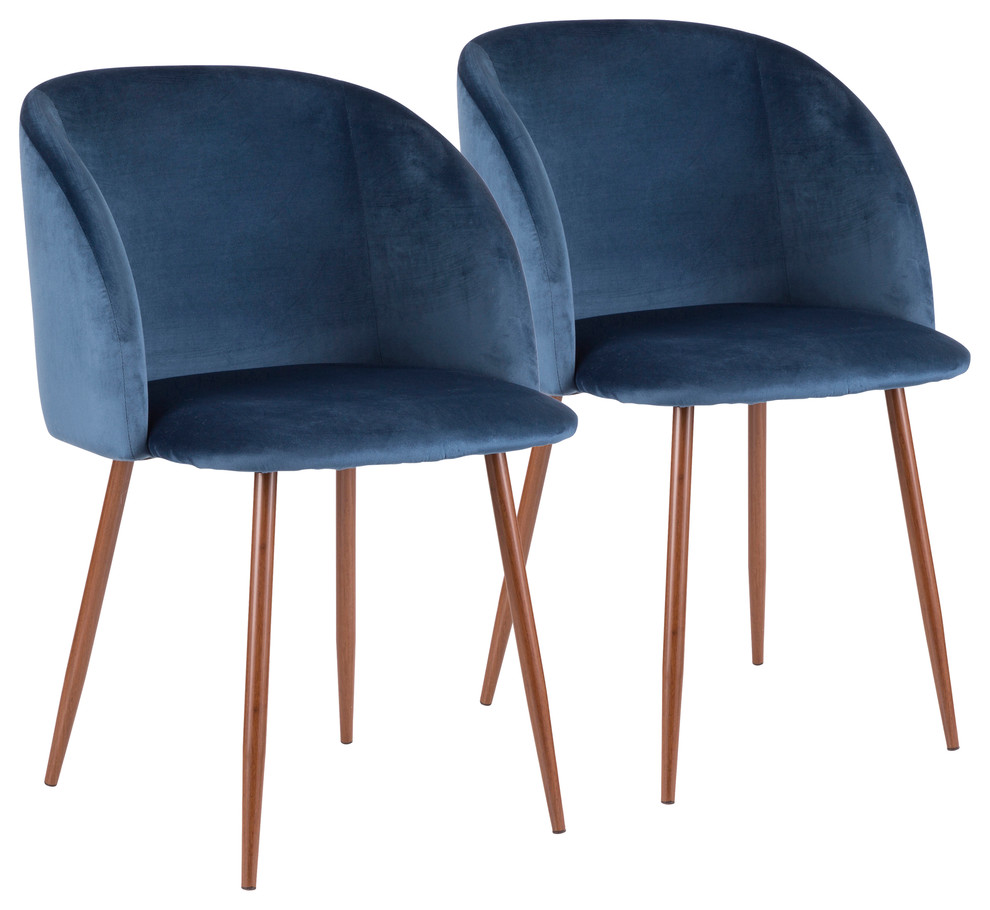 LumiSource Fran Dining Chair  Walnut and Blue Velvet  Set of 2   Midcentury   Dining Chairs   by LumiSource  Houzz