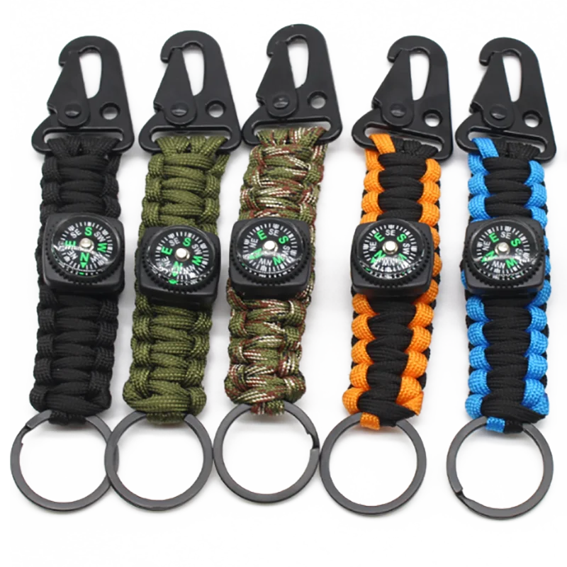 Camping Hiking EDC Tool Survival  Outdoor Sports Paracord Nylon Keychain with Compass Keyring