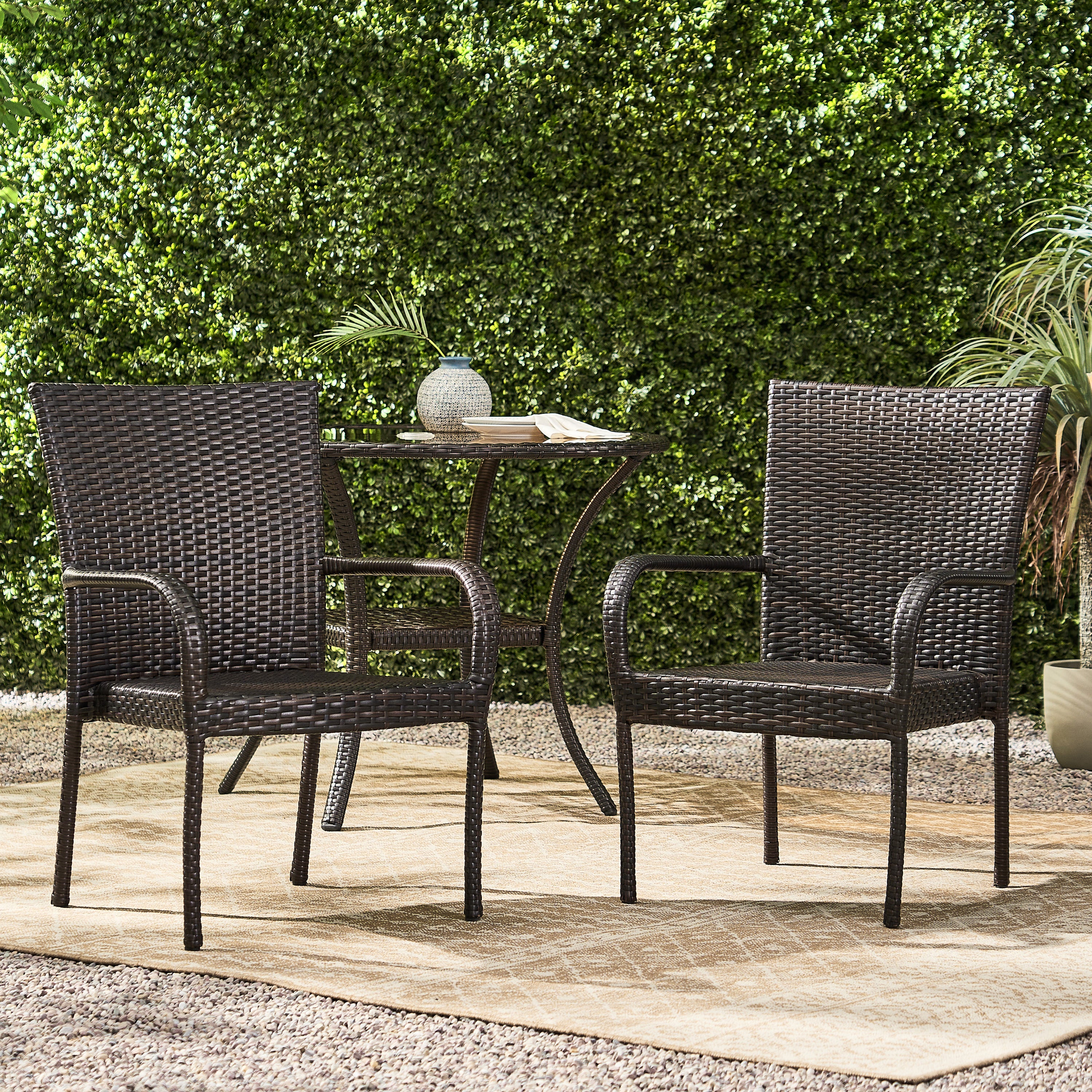 Sultana Outdoor Grey Wicker Stackable Club Chairs (Set of 2)