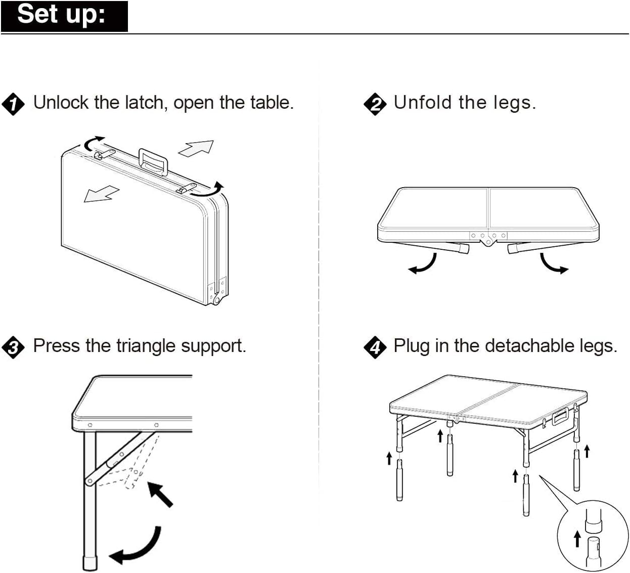 REDCAMP 2 Foot Folding Camping Table, Portable Lightweight Aluminum Table for Outdoor Picnic Cooking, White 2 Heights