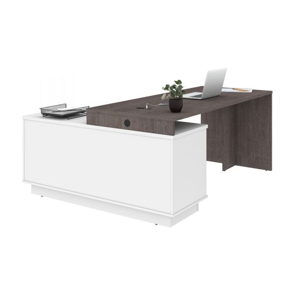 Bestar Equinox L-Shaped Desk - Bark Gray and White