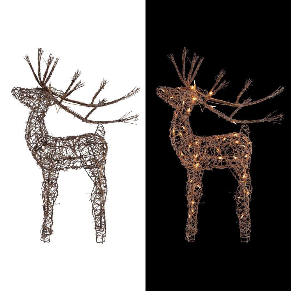 Alpine Corporation 35 in. Tall Rattan Reindeer Decoration with Halogen Lights AUH164