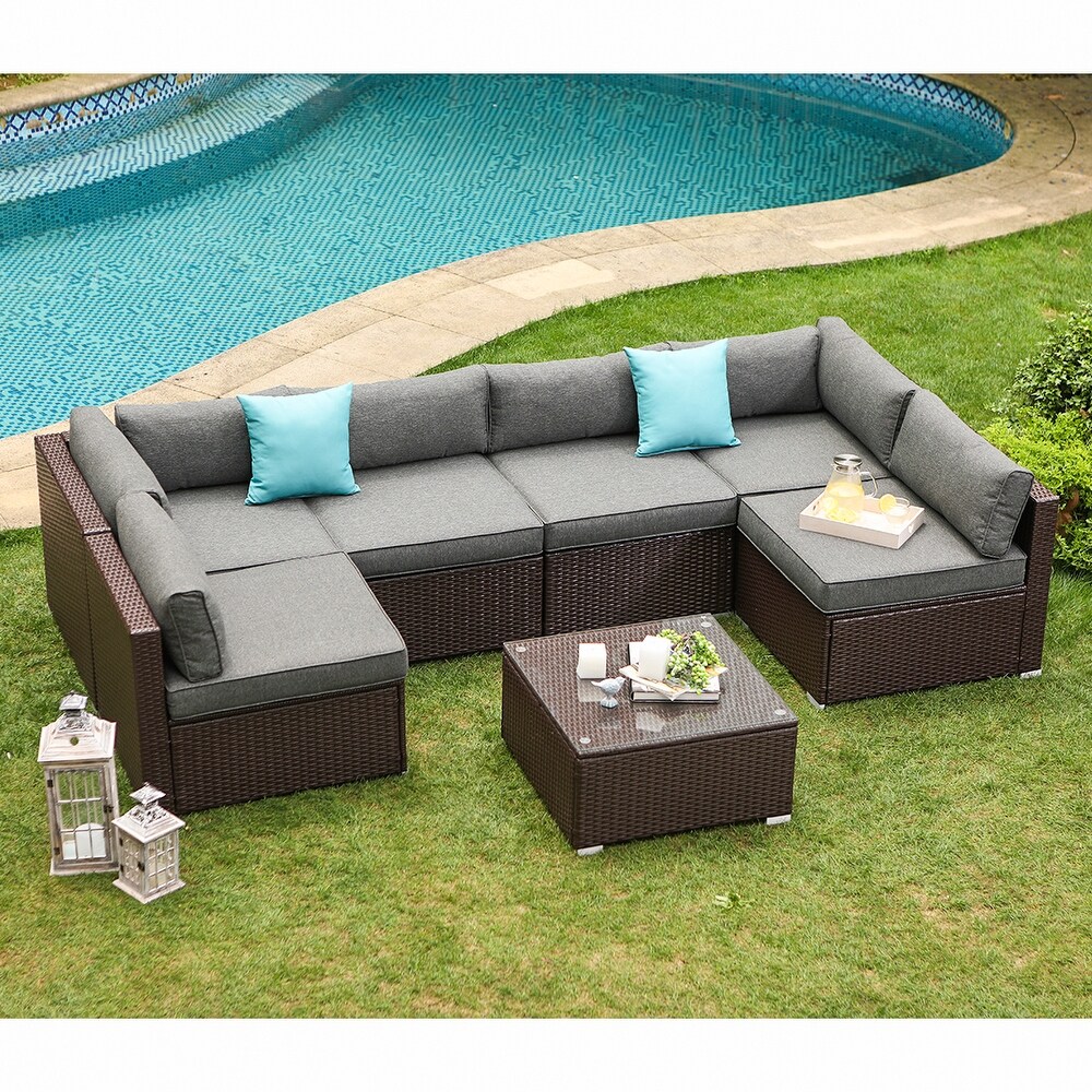 COSIEST 7 piece Outdoor Patio Furniture Wicker Sectional Sofa Set