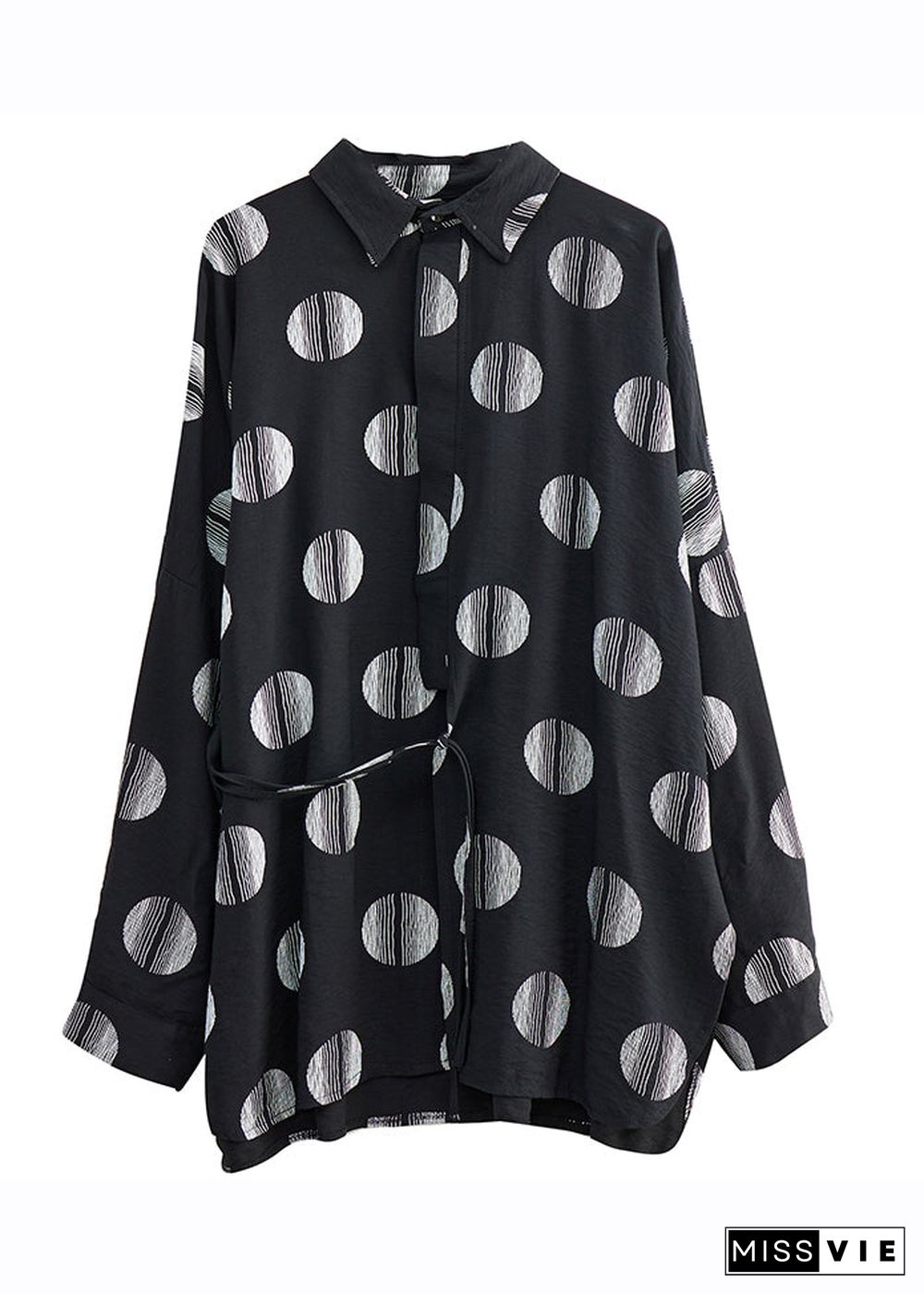 Fine Black Dot Print Patchwork Shirts Long Sleeve