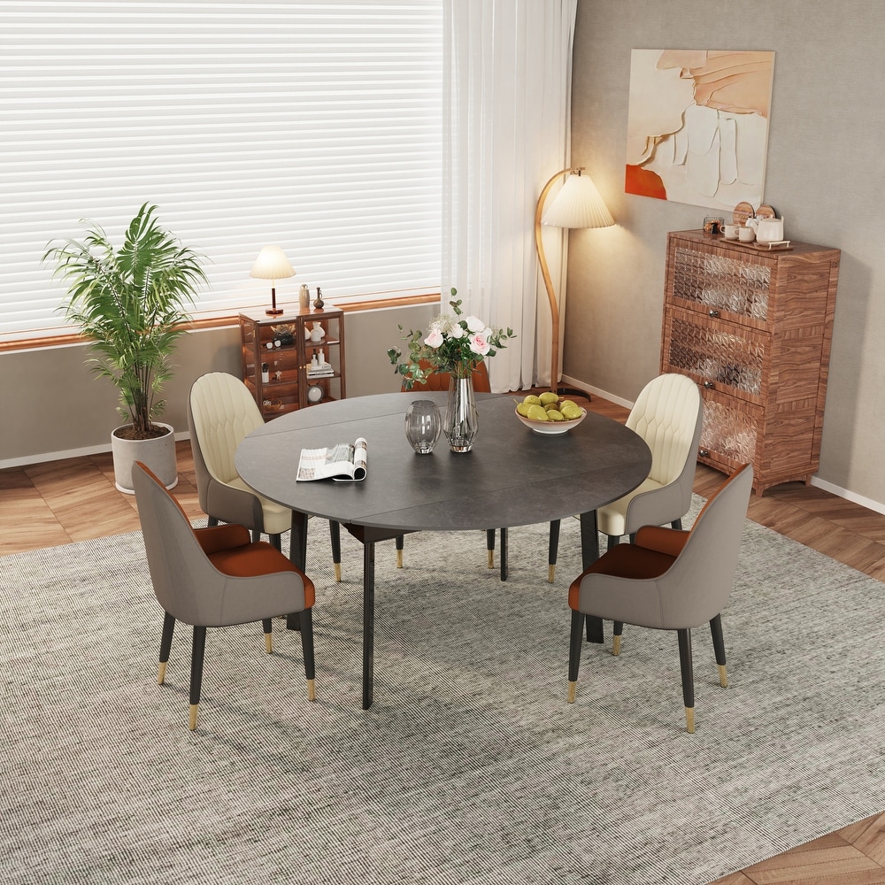 52 Inches Round Slate Extendable Dining Table